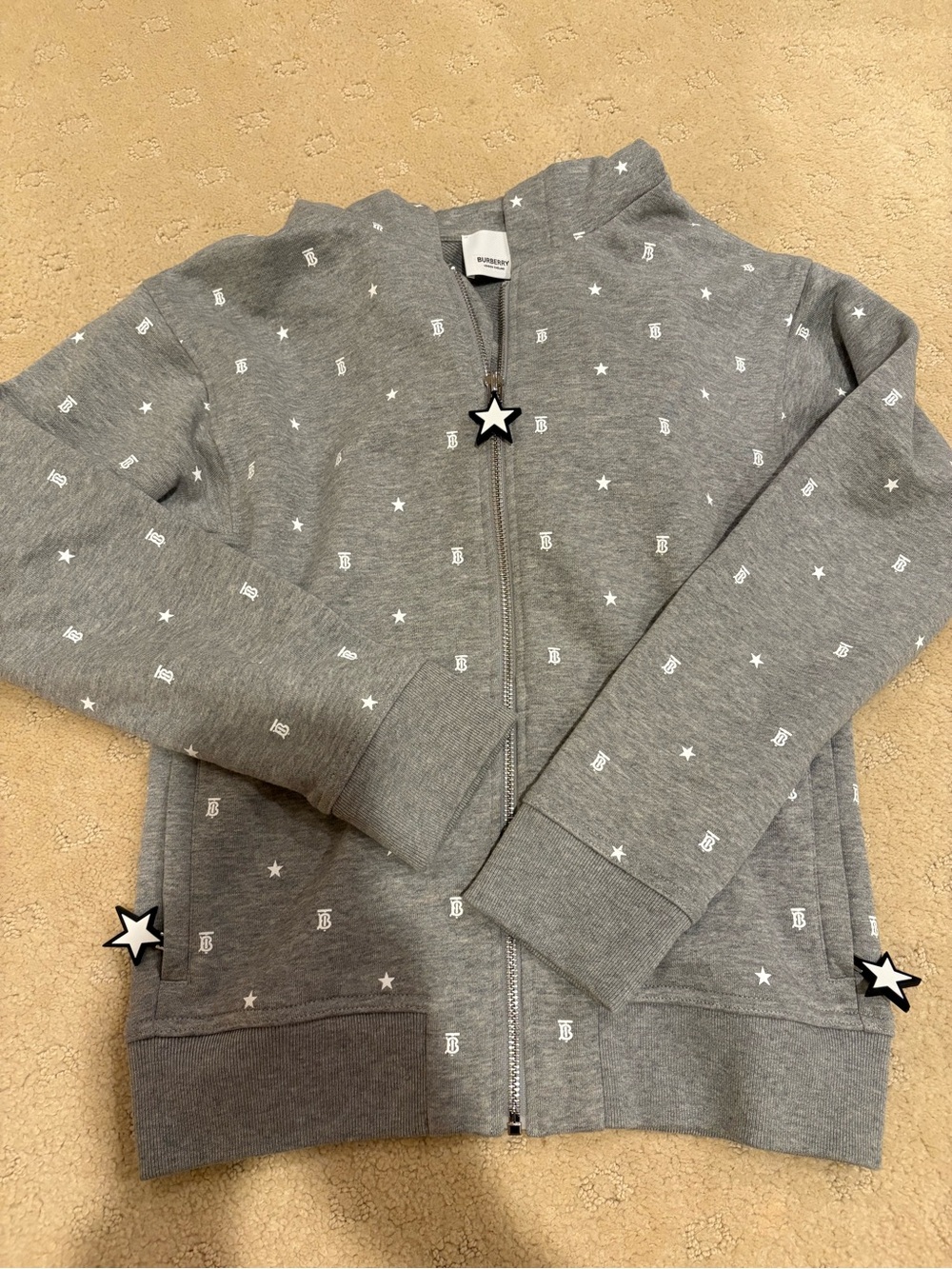 Authentic Burberry TB Logo Star Print Zip-Up Hoodie - Size 12Y (Unisex)